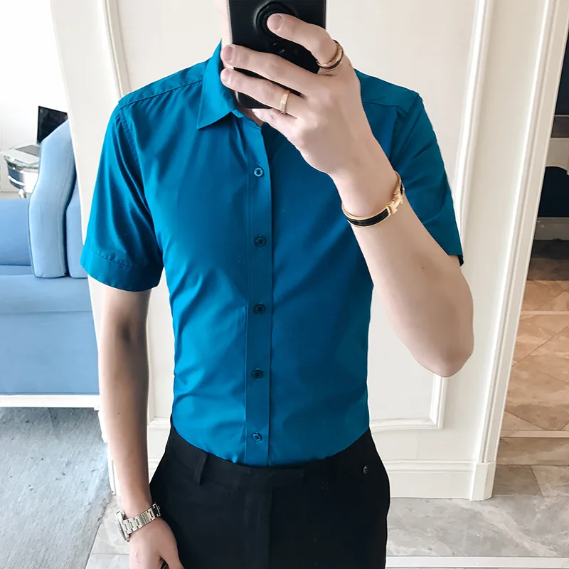 Men's Summer Classic Slim Half Sleeve Shirt Business Casual Shirt Men's