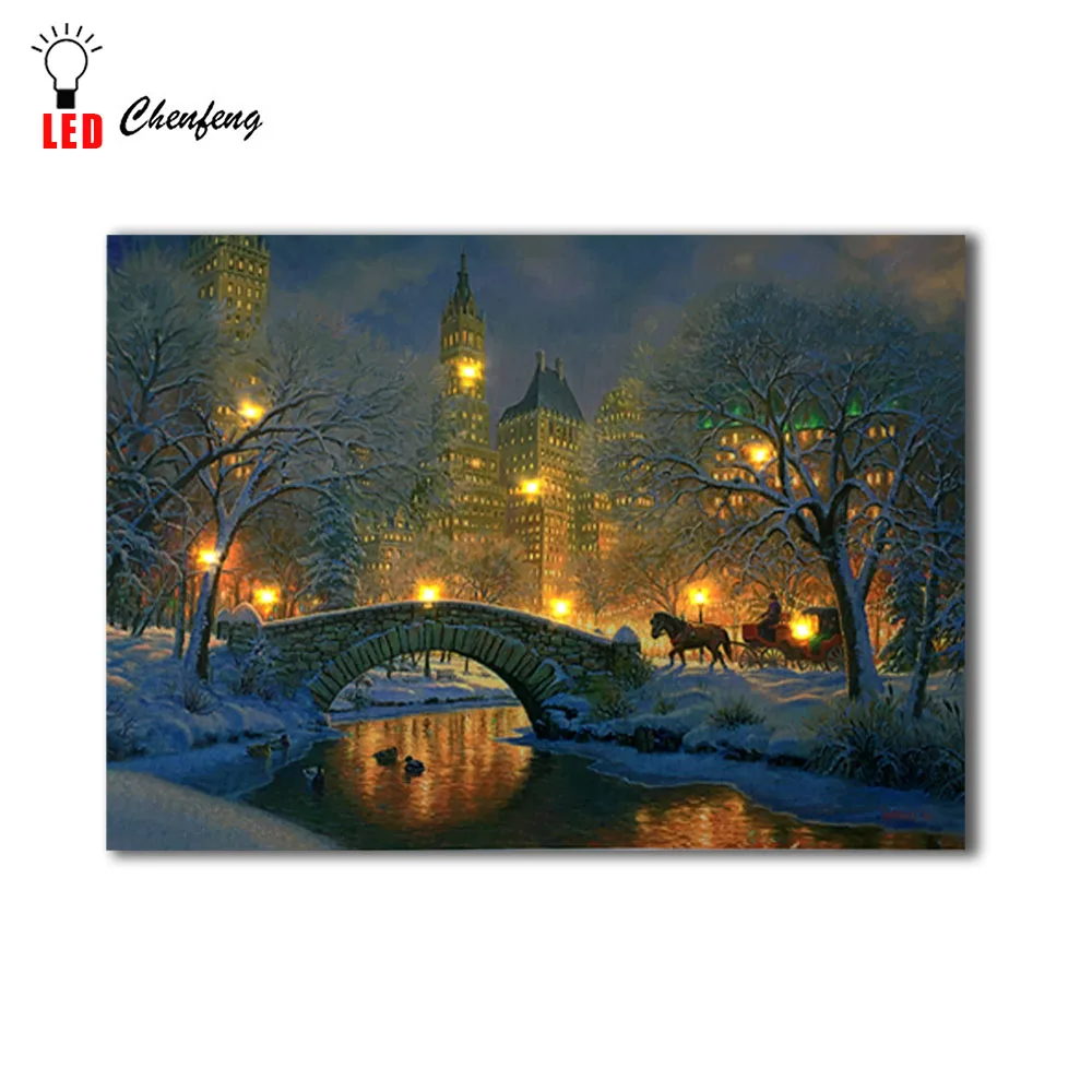 СВЕТОДИОДНАЯ Печать на холсте Зимняя ночь в центре парка Рождественская подсветка холст картины светильник плакаты и печать праздничный подарок