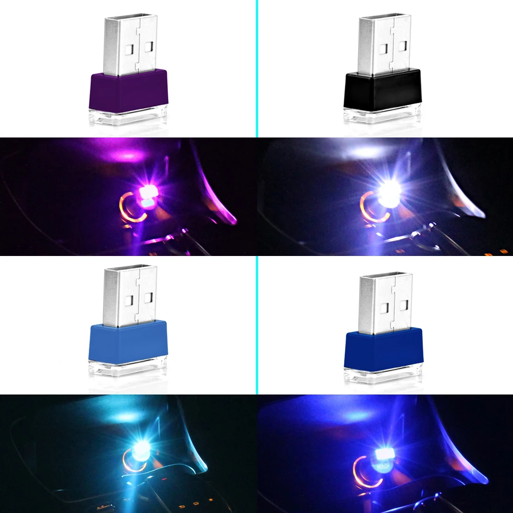 2pcs 4 Colors USB LED Mini Wireless Car Interior Light Kit Decoration Auto Atmosphere Lamp White Blue Pink Car-styling | Автомобили и