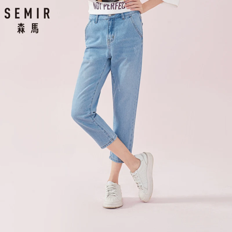 SEMIR, женские облегающие укороченные джинсы с высокой посадкой, зауженные джинсы из смесового хлопка, укороченные джинсы длиной до щиколотки, модные укороченные брюки