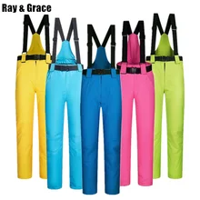 RAY GRACE, зимние уличные спортивные штаны, лыжные для мужчин и женщин, зимние сноубордические брюки с подтяжками, утепленные, термо-водонепроницаемые