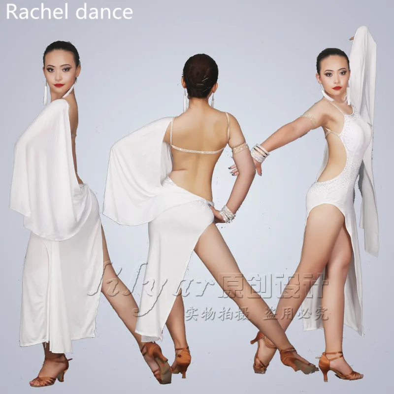 

2017 Latin Dance Dress Women Harness Fringe Back Opening Irregular Salsa Tango Rumba Flamengo Latin Dance Competition Costumes