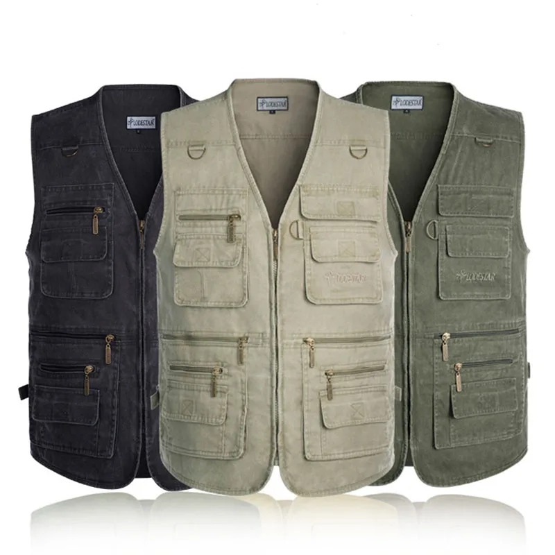 

New Male Casual Summer Big Size Cotton Sleeveless Vest With Many 16 Pockets Men Multi Pocket Photograph Waistcoat Fishing vest