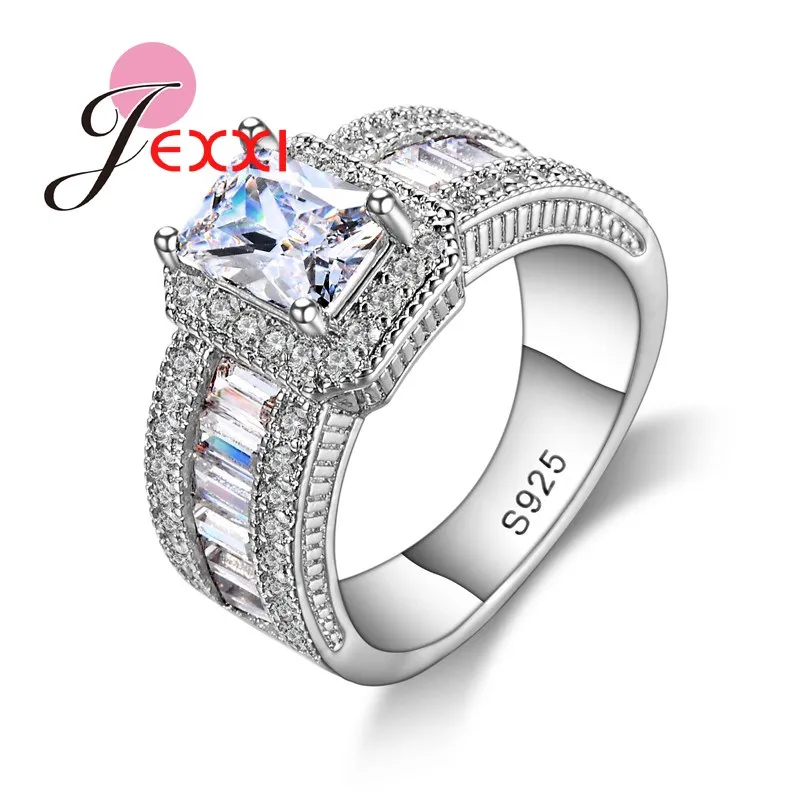 Новое поступление, женские обручальные 925 пробы, серебряные кольца, прозрачная квадратная Подвеска из кристалла, кольцо для женщин, свадебные ювелирные изделия, подарок для влюбленных
