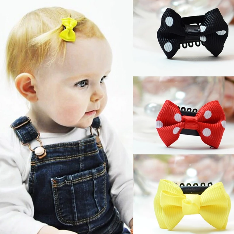 10Pcs Baby Girl's Ribbon Hair Bow Mini Latch Hair Clips Safe Boutique