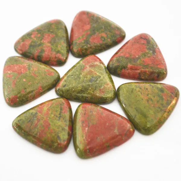 Модные Разноцветные Бусины из натурального камня, треугольные кабошоны для изготовления ювелирных изделий, длина стороны 25 мм* 25 мм* 8 мм, 10 шт - Цвет: Unakite