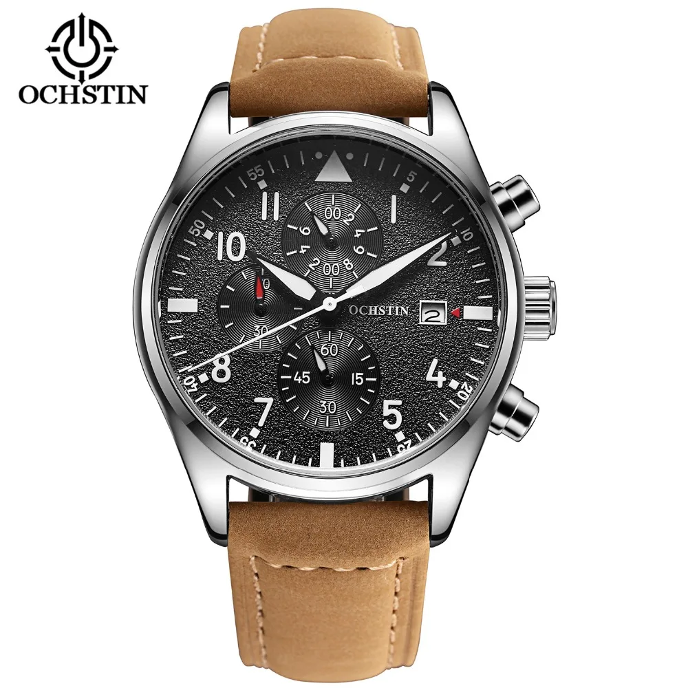 

Luxury Mens Pilot Watches Chronograph 6 Hands Leather Automatic Date Men Waterproof Quartz Aviator Military Watch Reloj Hombre