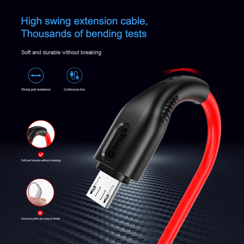 Elough Micro USB кабель для Xiaomi Redmi Note 7 2.4A Быстрая зарядка USB кабель для samsung S9 S8 плюс эластичный зарядки шнур