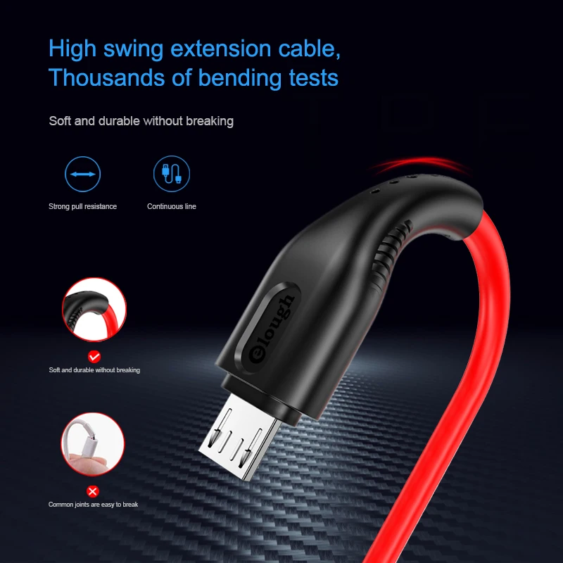 Elough المصغّر usb كابل ل Xiaomi هواوي سامسونج كابل شحن سريع مرونة لينة TPE سلك Microusb كابل شاحن الهاتف المحمول سلك