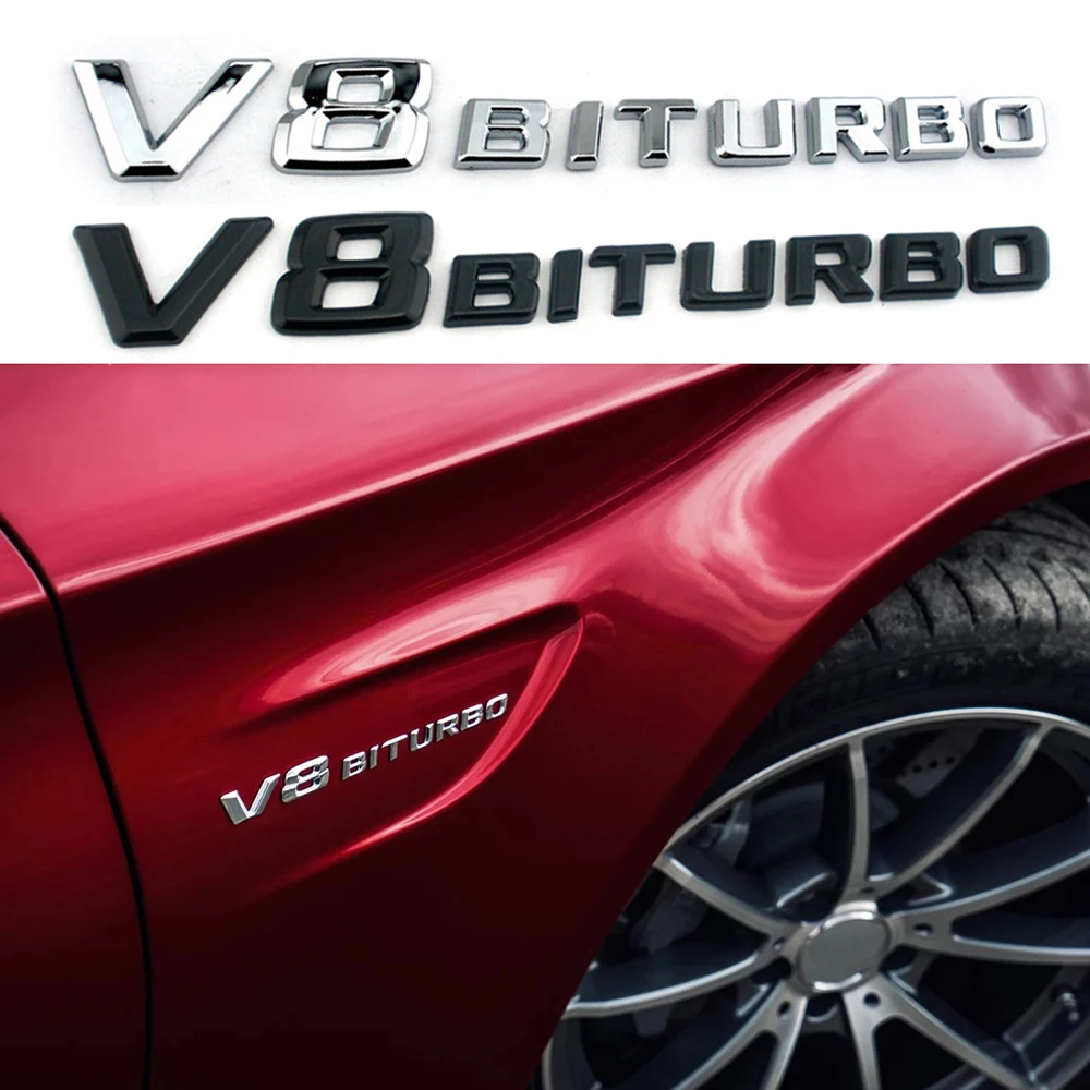 V8 BITURBO логотип багажник автомобиля Сторона Эмблема 3D Стикеры для Mercedes Benz AMG A B C E S ML