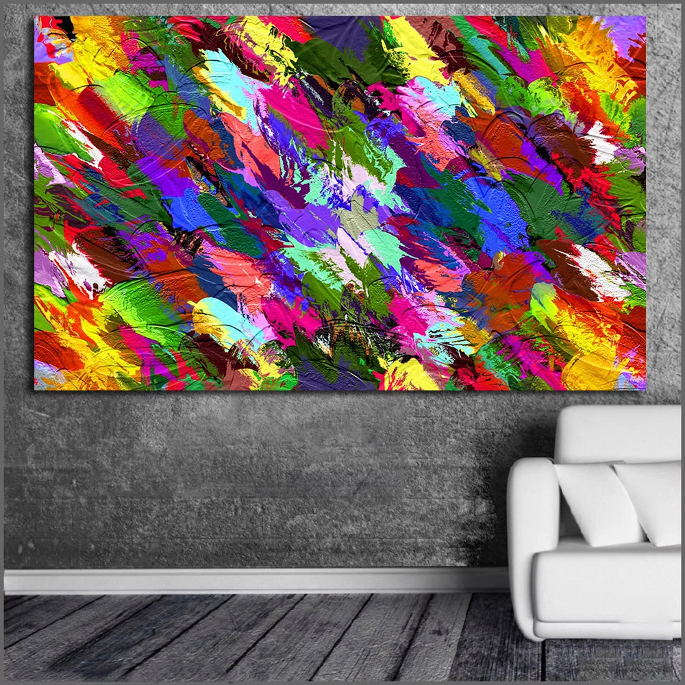 WLONG Fashion Oil Painting Color Splash Abstract Wall Art Canvas Prints
