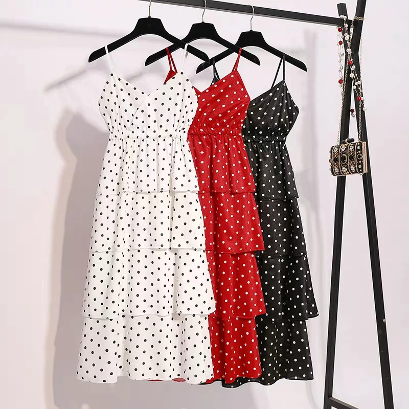 2021 Summer Dress Women A-line Dot Print Midi V Neck Sexy Slim 4 Layers Cake Dresses Boho Beach Sundress Party Vestidos | Женская одежда