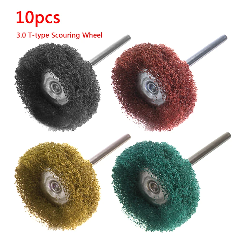 SWDPORT 10pc Shank Nylon Abrasive Wheel Brush Rotary Tool Dremel