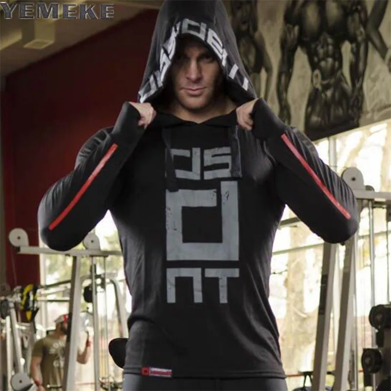 

YEMEKE Autumn Mens Casual Hoodies Black Red Pullover Man's Brand Clothing Male Wear Slim Hooded Clothes Tracksuits Tops