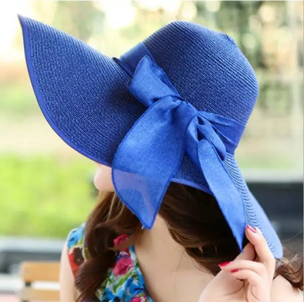 Женская мягкая фетровая шляпа мужская Гангстерская шляпа Кепка летняя Солнцезащитная соломенная шляпа-Панама с лентой риббоу шляпа для путешествия Пляжные шапки женские - Цвет: Синий