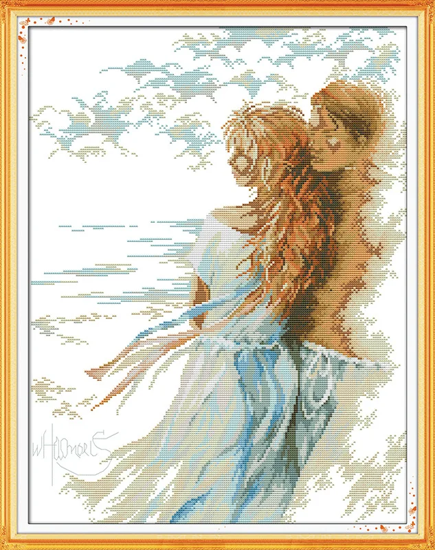 Romantic lovers at the seaside Printed Canvas DMC Counted Cross Stitch