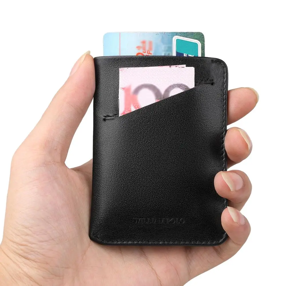 

WILLIAMPOLO New Mini Wallet Short Ultrathin Slim Credit Card Holder Genuine Leather Organizer Multi Card Case Purse Black Brown
