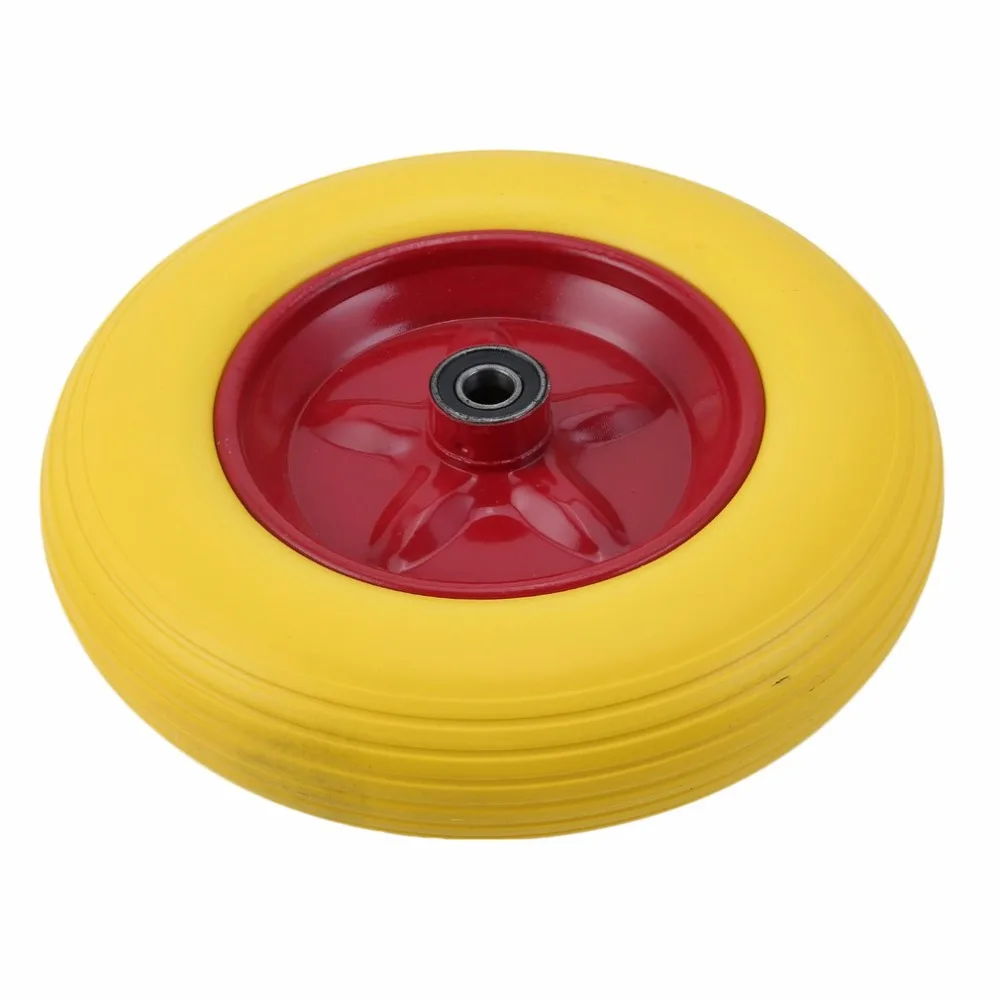 

14 Inch Yellow Tyre Wear-Resistant PU Wheels for Carts Trailers Puncture Proof Solid Wheelbarrow Trolley Tyre Wheels