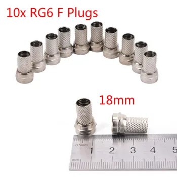 

10pcs RG6 F Plug Connector Silver Waterproof Satellite Sky Virgin TV Aerial Cable Screw Twist Coax Fit For RG6 Coaxial Cable