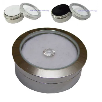Wholesale Circle Round Diamond Display Box Fine Stainless Steel Metal gemstone Cases Diamond  Jewelry Box  3.2*1.5(cm)