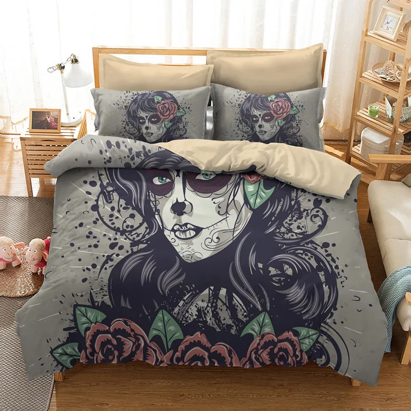 Fanaijia Beauty Skull Bedding Sets Queen Size Sugar Skull Duvet