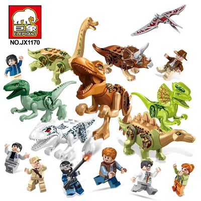 

128pcs/lot Jurassic park Building Block bricks Dinosaur pterosaur Indomirus T-Rex Triceratops Brick baby toy children gift