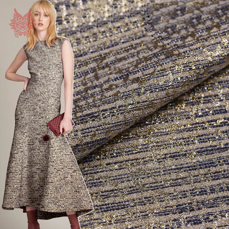 

Designer American style gold stripe metallic jacquard brocade fabric for coat dress jacquard cloth for sewing SP3061