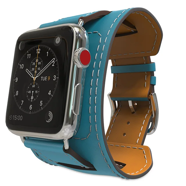 Натуральная кожа петля ремешок для наручных часов Apple Watch, версии 4 44/40 мм, Браслет-манжета для девушек, сменный Браслет для наручных часов iWatch серии, версия 1, 2, 3, ремешок 42 мм, 38 мм - Цвет ремешка: Blue
