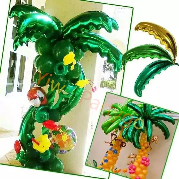 

50pcs/lot Palm leaf Balls Wedding Room/Opening Ceremony decor Coconut tree leaf aluminum foil balloons Holiday Beach supplies