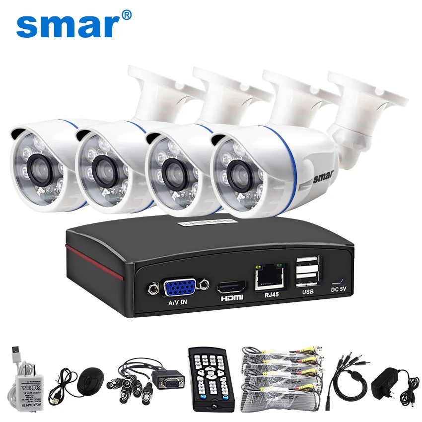 Prix Smar HD 4CH 1080N 5in1 AHD DVR Kit CCTV Système 720 p 1080 p AHD Étanche IR Caméra de Sécurité ensemble de Surveillance À Distance Contrôle