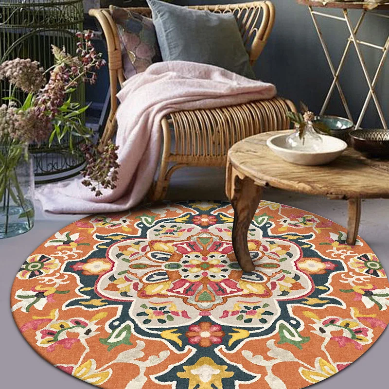 

Persian Ethnic Mandala Flowers European Floral Round Carpet Living Room Parlor Bedroom Decorative Area Rug Desk Chair Door Mat