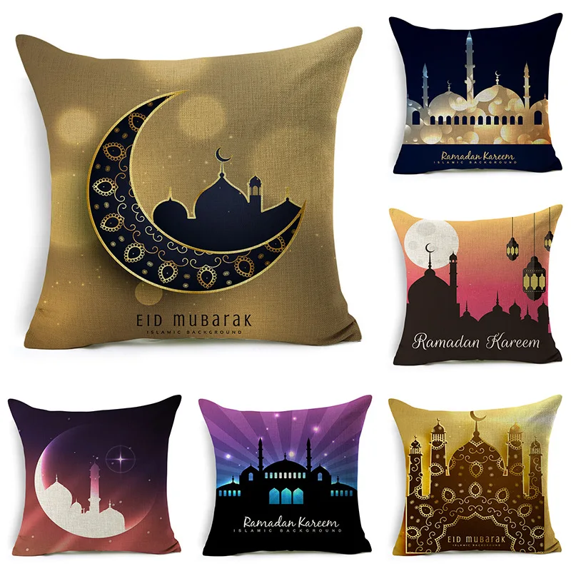 

Ramadan Islamic Eid Mubarak For Home Decorations Pillow Case Decor Sofa Cotton Muslim Mosque Decorative Cushion Cover 45X45CM