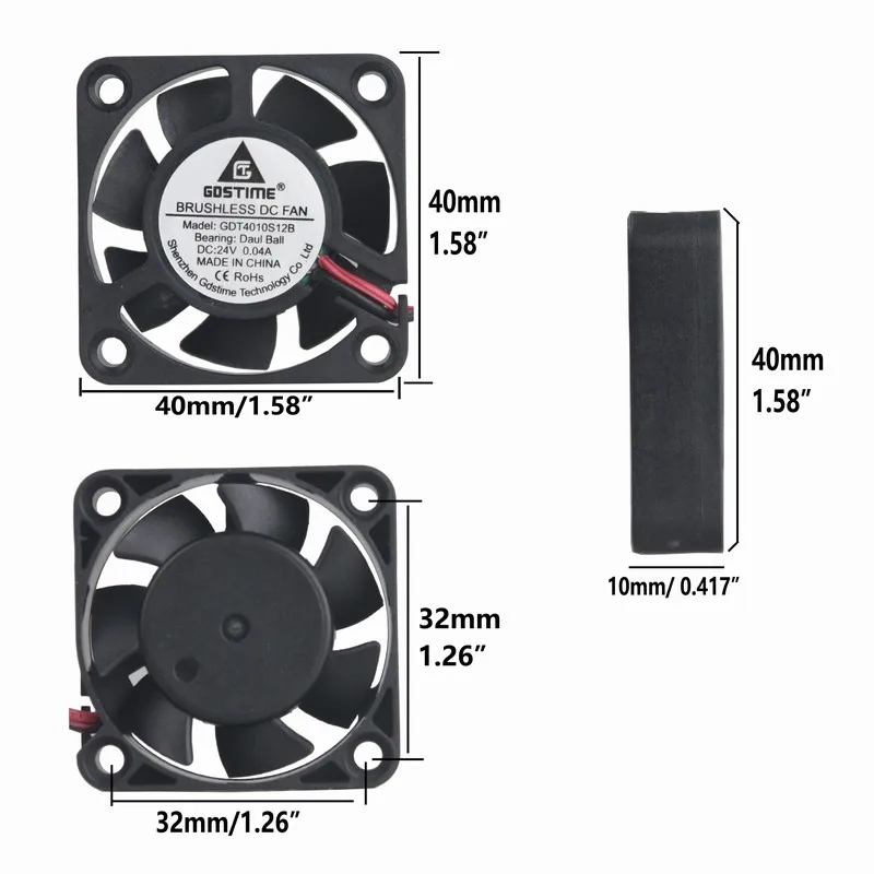 Gdstime dc 24 v 40 mm Rolamento de Esferas 40*40*10 mm 2pin 4010 Computador pc Cpu Ventilador de Refrigeração Preto 10 Pcs - Imagem 3