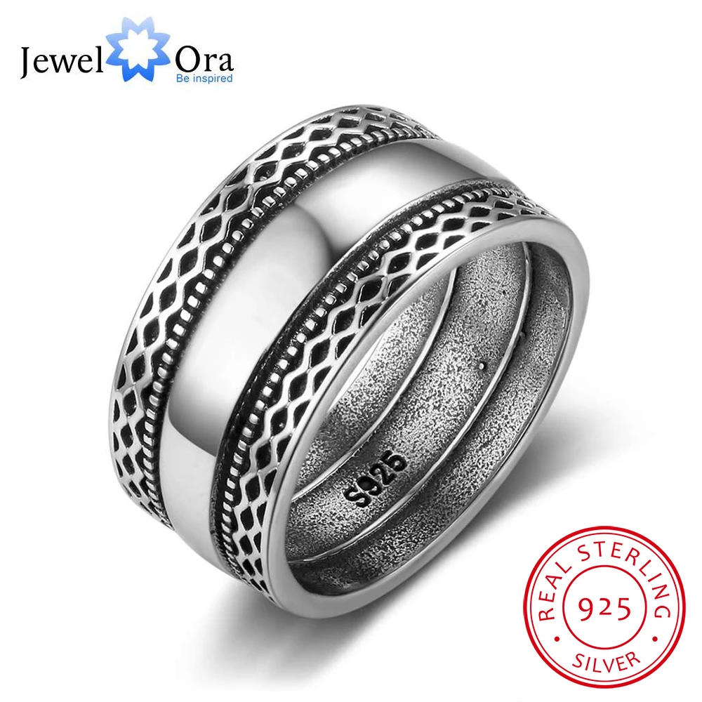 Новые Твердые 925 пробы серебряные женские кольца с 10,5 мм двойными шнурками Ретро Кольца Винтажный стиль ювелирные изделия(JewelOra RI102785