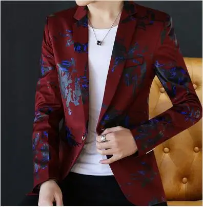 6XL мужской пиджак деловой повседневный мужской пиджак белый синий черный красный мужской блейзер - Цвет: Бургундия