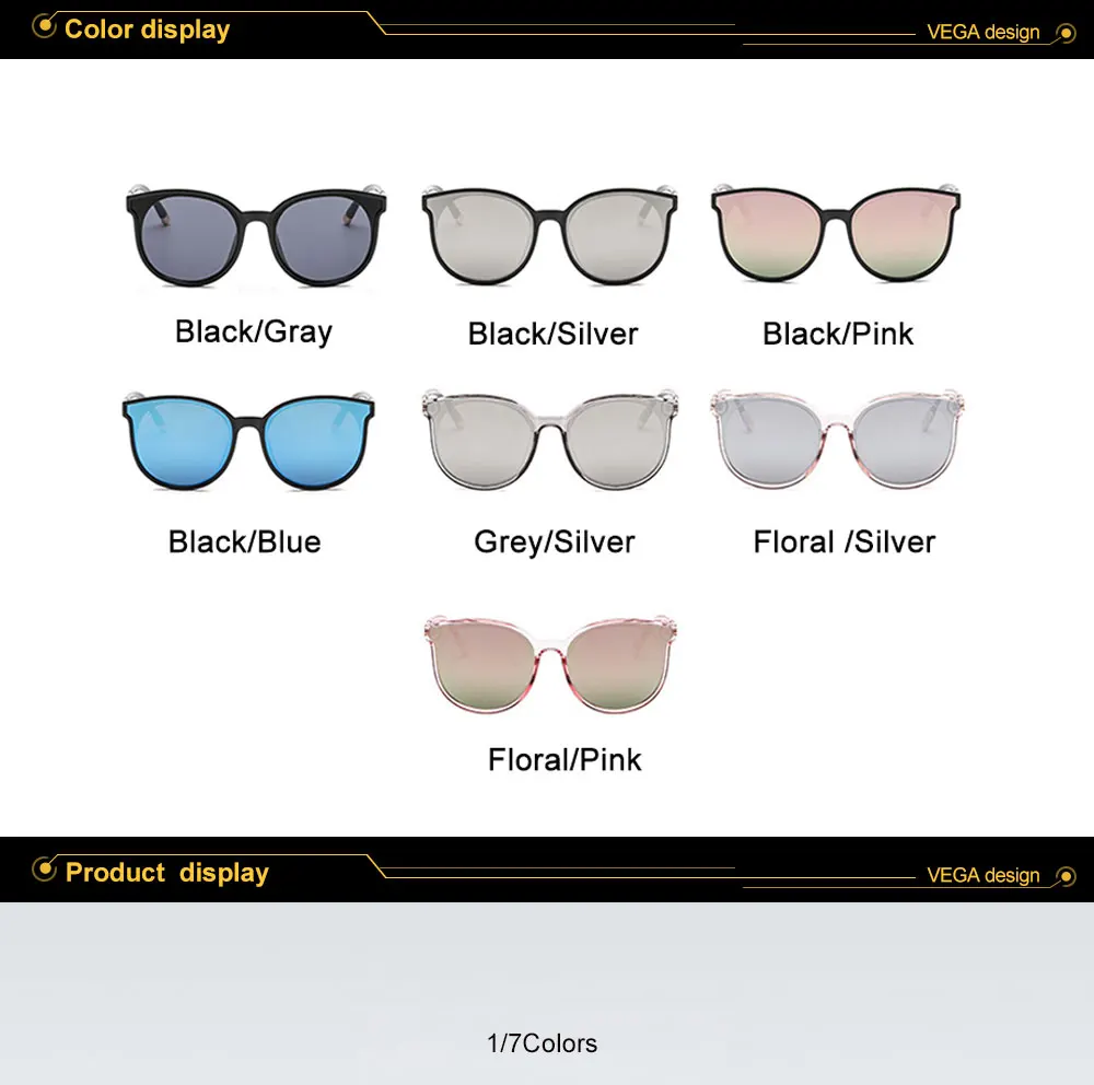 VEGA Eyewear Fashion Oval Oversized Sunglasses Women Cat Eye Glasses Ladies Big Mirrored Sun gla ( (3)