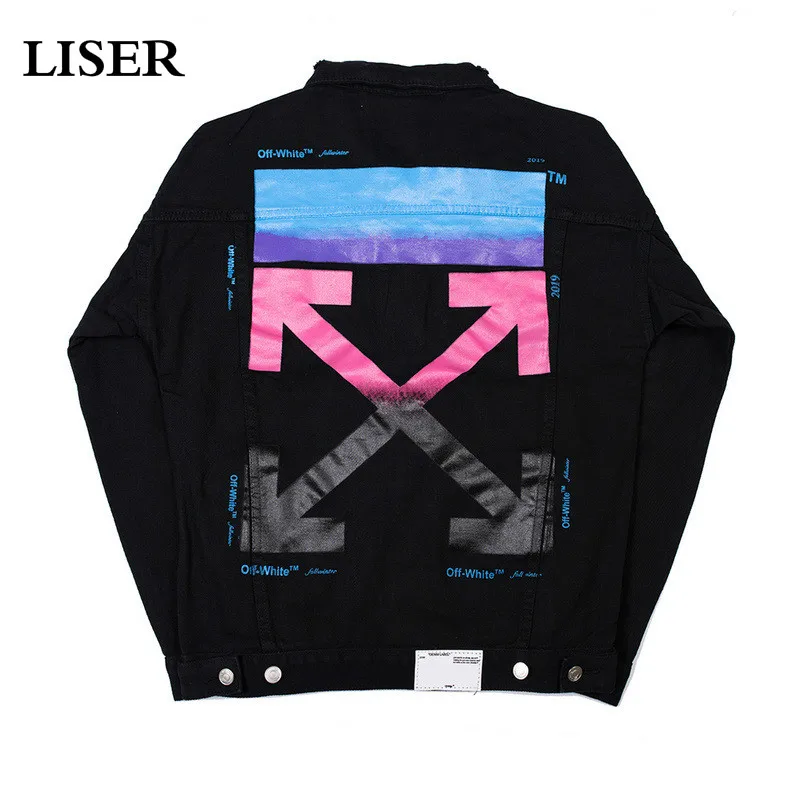 LISER Denim Jacket Mens Graffiti Print Hip Hop Jeans Jacket 2019 Oversized Jacket Streetwear Harajuku Jackets