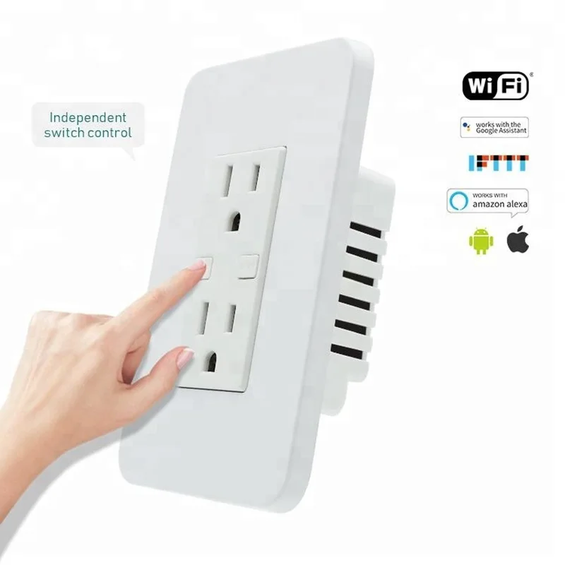 

Smart in-Wall Outlet Plug, Smart Socket Work with Alexa, Google Home, IFTTT with Duplex Independent AC TR Receptacle KS-604