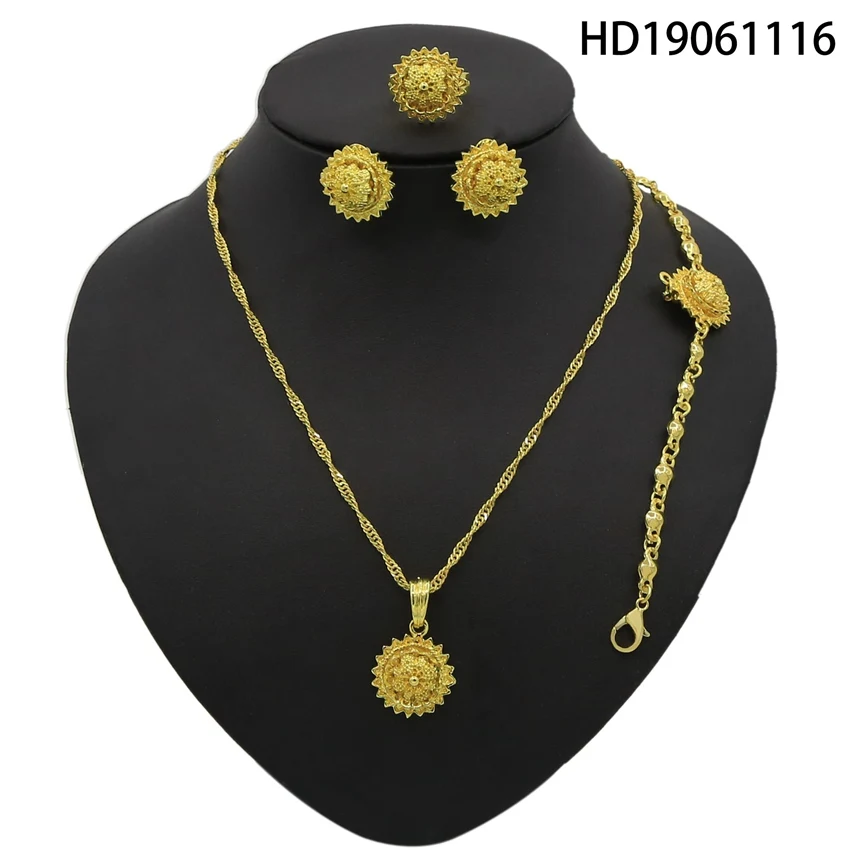 

Yulaili High Quality Summer Fashion Elegant Gold Color Sun Flower Pendants Necklaces Earrings Bridal Wedding Jewelry Sets