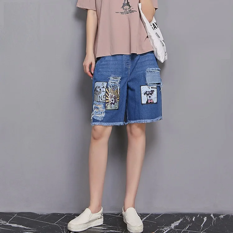 Cartoon Boyfriend Ripped Shorts Casual Fringe Jeans Shorts