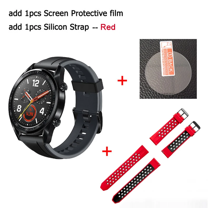 HUAWEI WATCH GT Смарт спортивные часы 1,39 дюймов AMOLED цветной экран Heartrate отчет gps плавание Бег Велоспорт сна монитор Часы - Цвет: Black n Film n Red