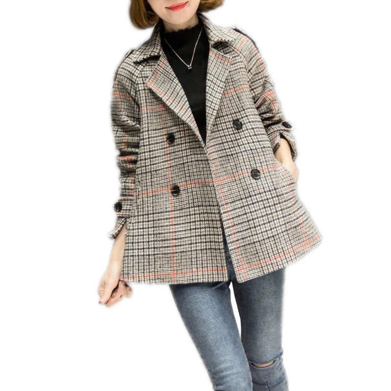 Winter Women outerwear 2018 Fashion New Plaid Long sleeves ladies coat double breasted loose High-end female woolen coat ll767 Winter Women outerwear 2018 Fashion New Plaid Long sleeves ladies coat double breasted loose High-end female woolen coat ll767