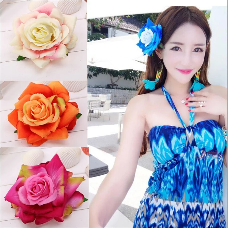 

Summer Bohemia Holiday Fabric Roses Artificial Flower Women Girls Hair Clip Accessories For Bride Hair Ornaments Head Decoration