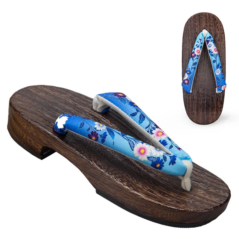 Традиционная японская обувь в этническом стиле; женские деревянные гэта-сабо; шлепанцы с цветочным 3D принтом сакуры; деревянные Вьетнамки с круглым носком; сандалии