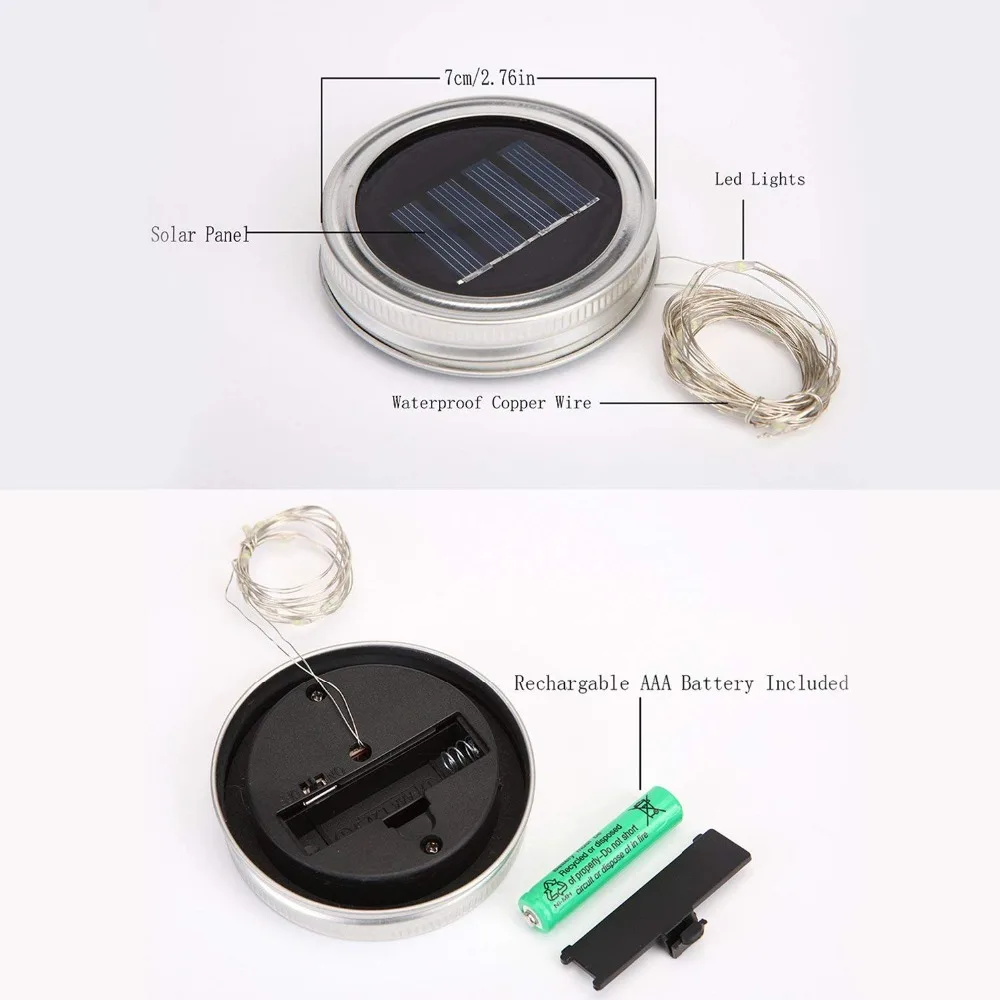 Pacote de Luz de Fadas Decoração do Jardim sem Garrafa Solar Mason Tampa Luzes Cor Mudando 3 Cores 6 Led Jar 5 6 pacote de luz de fadas led