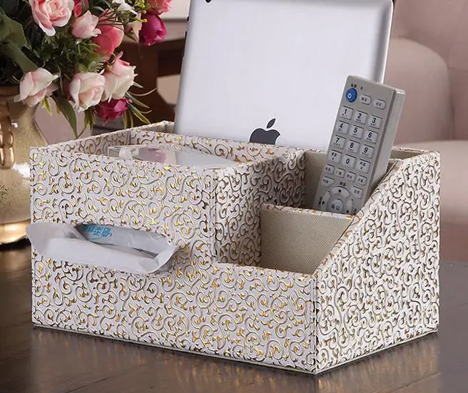 Многофункциональная полиуретановая кожаная коробка для салфеток насосный картонный журнальный столик для гостиной Рабочий стол отделочная коробка для хранения коробка дистанционного управления - Цвет: white gold flower