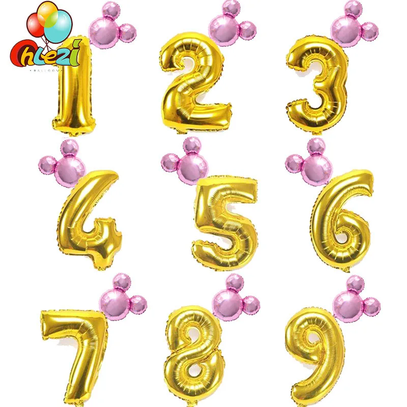 32 дюймов золотое серебряное число фольга Воздушные шары Корона Единорог Микки и Минни День Рождения украшения дети цифра материалы для вечеринок с шарами - Цвет: Golden Minnie