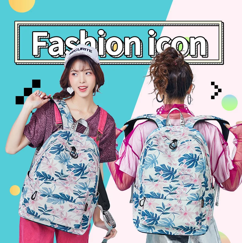 Tourya, Модный водонепроницаемый женский рюкзак из полиэстера с цветочным принтом, повседневный рюкзак для ноутбука, школьная сумка для девушек, рюкзак для колледжа, Mochila