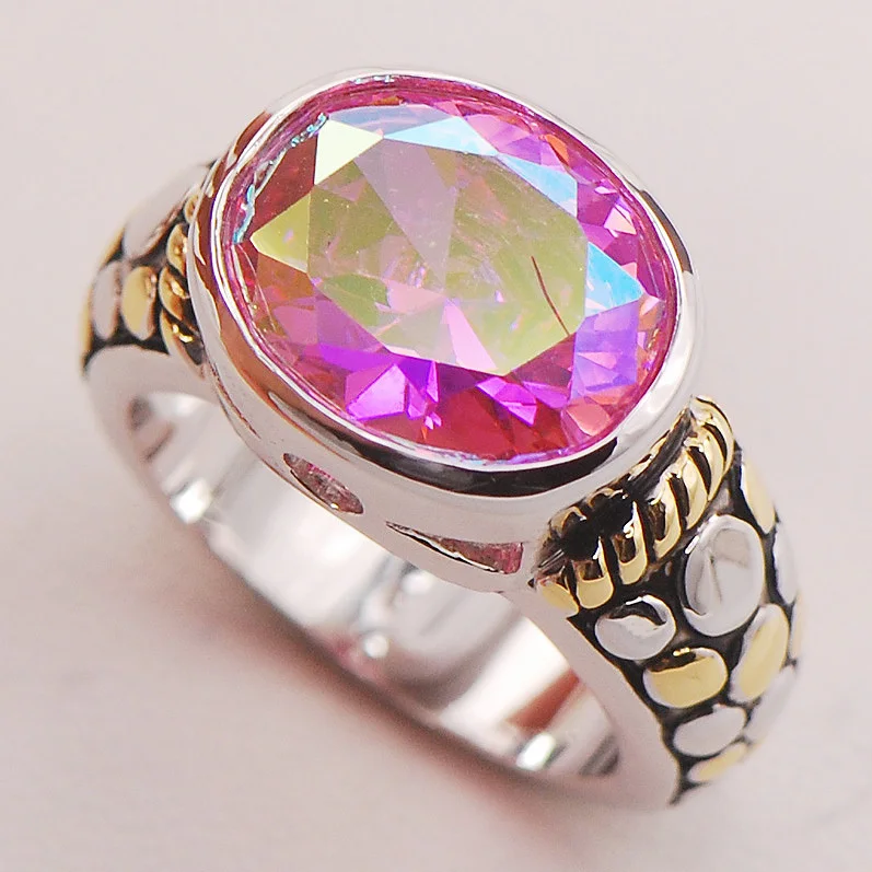 

Rose Rainbow Crystal Zircon Women 925 Sterling Silver Ring F728 Size 6 7 8 9 10