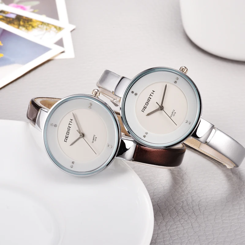 

2018 New Luxury Brand REBIRTH Fashion Women Dress Rose Gold Date Wristwatch Stainless Steel Quartz Sport Diamond crystal Watch